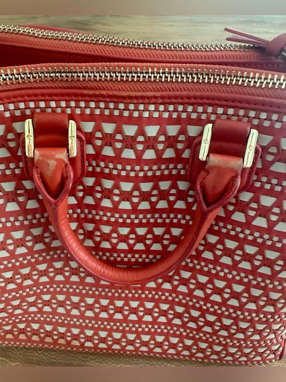 Tory Burch Robinson Woven Tote Bag Interior Pockets Orange
